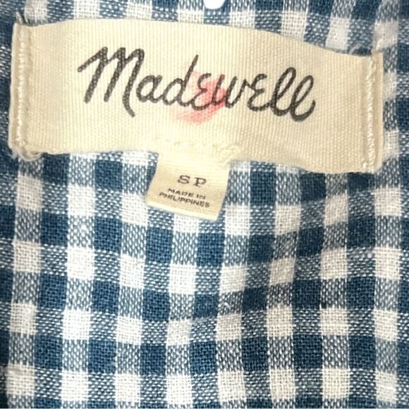 Madewell Gingham Shirred -Sleeve Wrap Dress in Blue & White - Picture 4 of 9